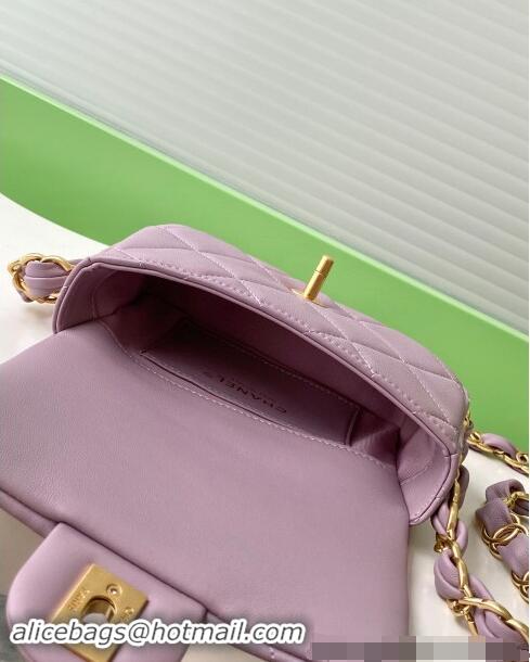 Pretty Style Chanel Lambskin Mini Flap Bag with CC Chain AS5175 Purple 2024