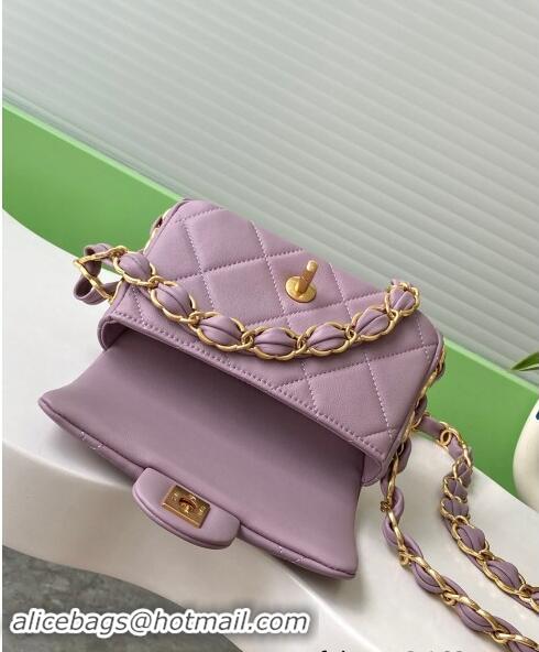 Pretty Style Chanel Lambskin Mini Flap Bag with CC Chain AS5175 Purple 2024