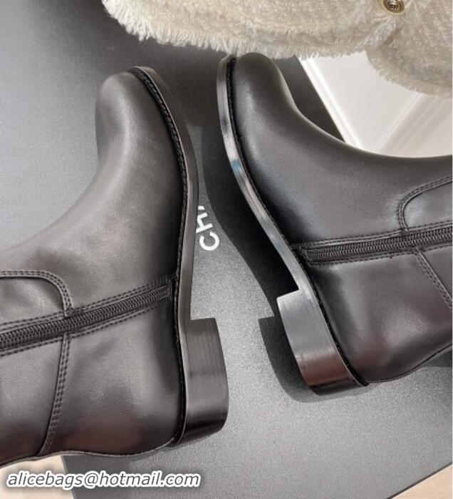 Stylish Chanel Calfskin High Boots 3cm with Buckle Black 121050