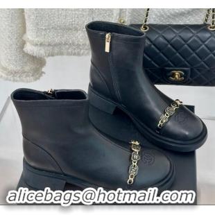 Sumptuous Chanel Lambskin Ankle Boots 4cm with Charm Strap Black 1121051