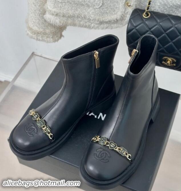 Sumptuous Chanel Lambskin Ankle Boots 4cm with Charm Strap Black 1121051