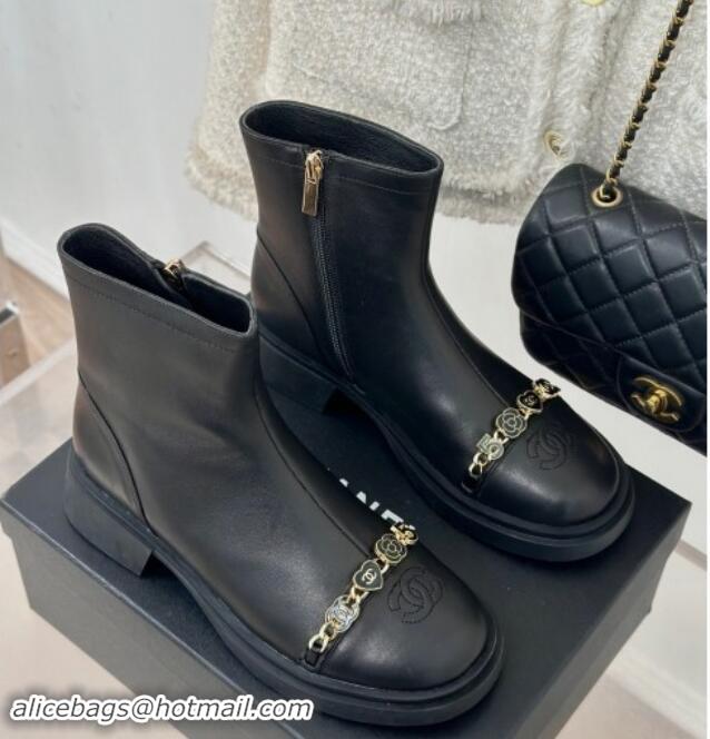 Sumptuous Chanel Lambskin Ankle Boots 4cm with Charm Strap Black 1121051