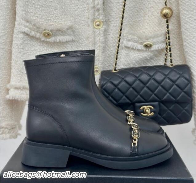 Sumptuous Chanel Lambskin Ankle Boots 4cm with Charm Strap Black 1121051