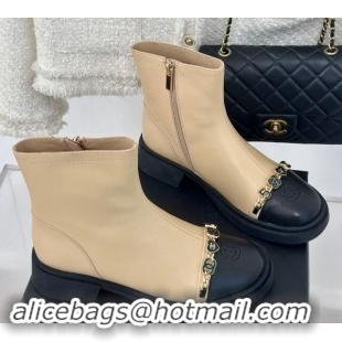 Perfect Chanel Lambskin Ankle Boots 4cm with Charm Strap Beige 1121052