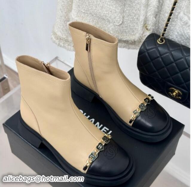 Perfect Chanel Lambskin Ankle Boots 4cm with Charm Strap Beige 1121052