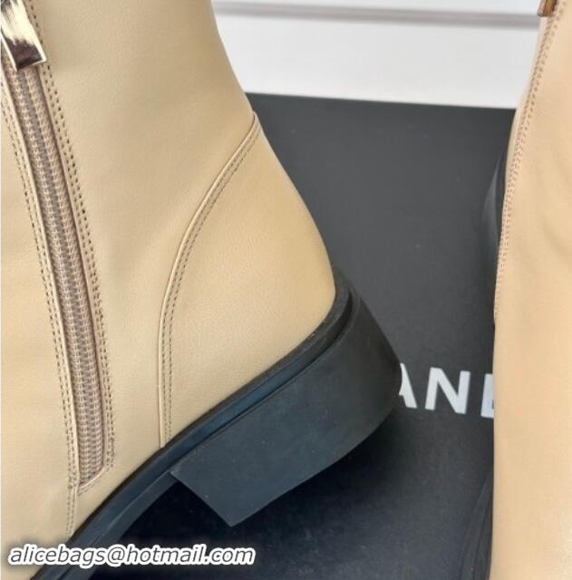 Perfect Chanel Lambskin Ankle Boots 4cm with Charm Strap Beige 1121052