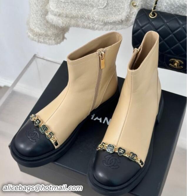 Perfect Chanel Lambskin Ankle Boots 4cm with Charm Strap Beige 1121052