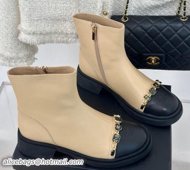 Perfect Chanel Lambskin Ankle Boots 4cm with Charm Strap Beige 1121052