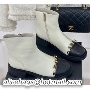 Unique Style Chanel Lambskin Ankle Boots 4cm with Charm Strap White 1121053