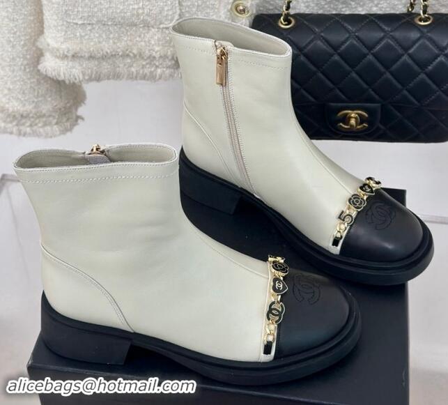 Unique Style Chanel Lambskin Ankle Boots 4cm with Charm Strap White 1121053