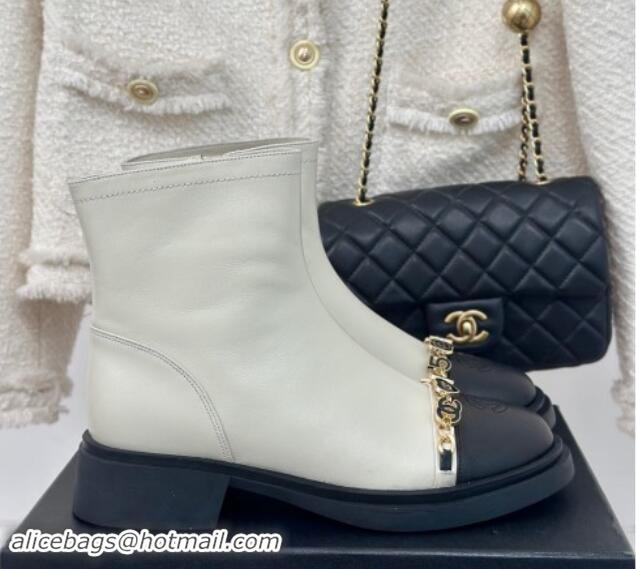 Unique Style Chanel Lambskin Ankle Boots 4cm with Charm Strap White 1121053