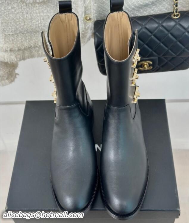 Luxury Chanel Calfskin Ankle Boots 3cm with Side CC Studs Black 1121057