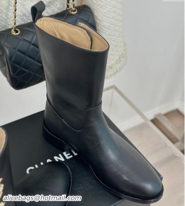 Luxury Chanel Calfskin Ankle Boots 3cm with Side CC Studs Black 1121057