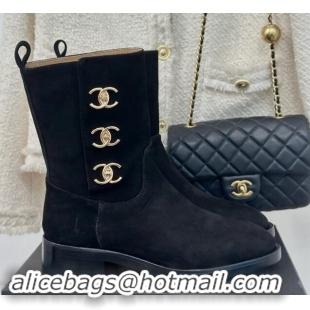 Shop Cheap Chanel Suede Ankle Boots 3cm with Side CC Studs Black 1121058