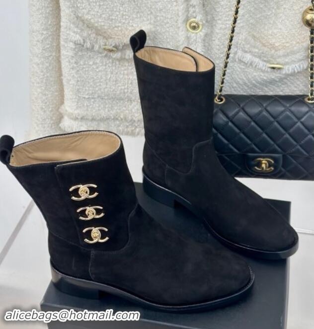 Shop Cheap Chanel Suede Ankle Boots 3cm with Side CC Studs Black 1121058