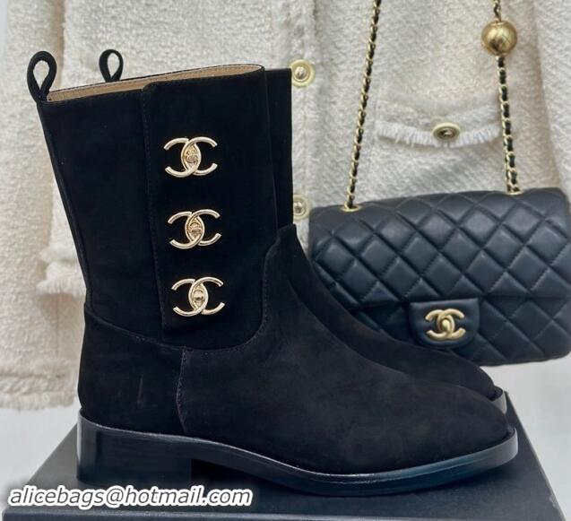 Shop Cheap Chanel Suede Ankle Boots 3cm with Side CC Studs Black 1121058