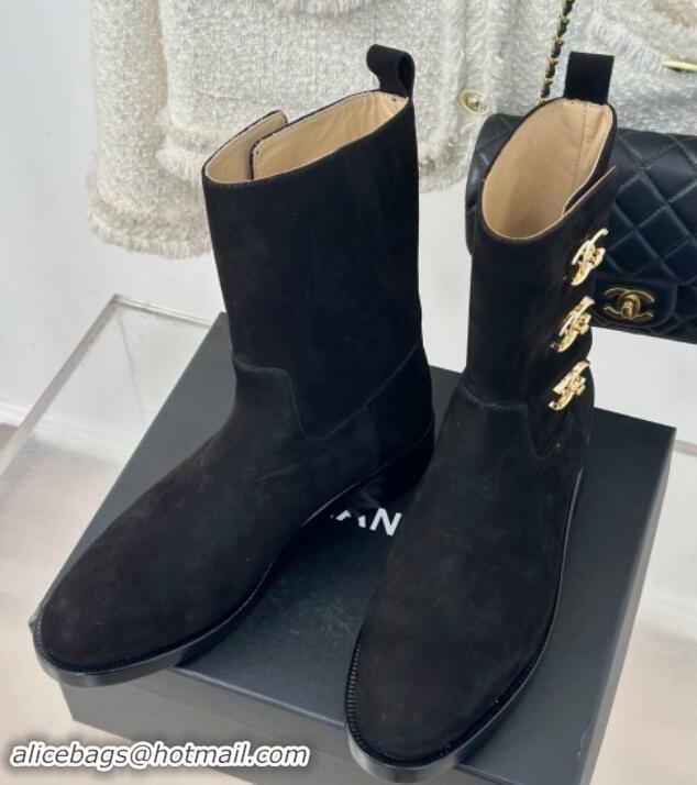 Shop Cheap Chanel Suede Ankle Boots 3cm with Side CC Studs Black 1121058