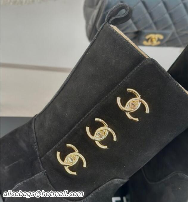 Shop Cheap Chanel Suede Ankle Boots 3cm with Side CC Studs Black 1121058