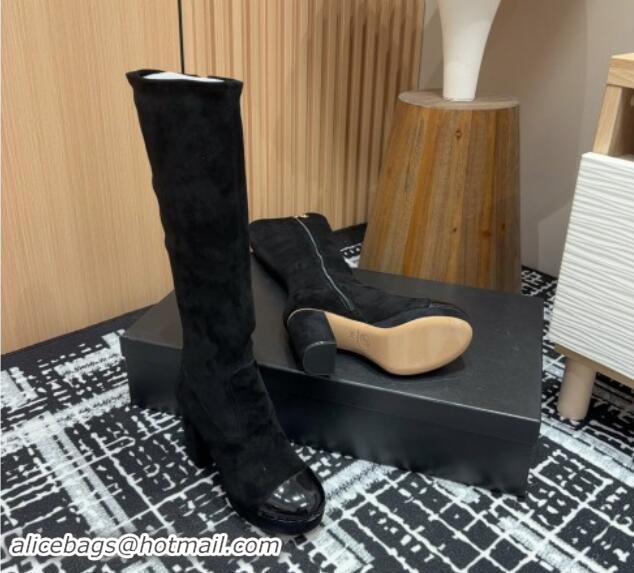 Good Looking Chanel Stretch Suede High Platform Boots 9cm Black 1121060