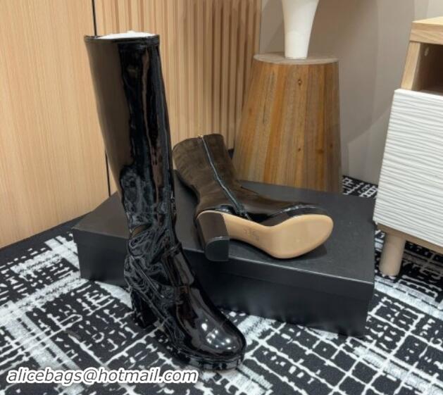 Good Quality Chanel Stretch Patent Calfskin High Platform Boots 9cm Black 1121062