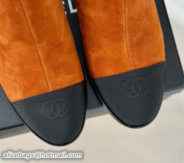 Low Cost Chanel Suede Ankle Boots 7cm with CC Patch Orange 121067