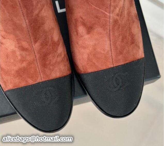 Popular Style Chanel Suede Ankle Boots 7cm with CC Patch Light Brown 121069