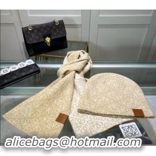 Traditional Specials Loewe Anagram Knit Long Scarf and Hat Set 1021 Beige 2024