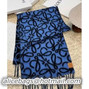 Grade Quality Loewe Anagram Wool and Alpaca Fur Long Scarf 36x186cm LW102101 Blue/Black 2024