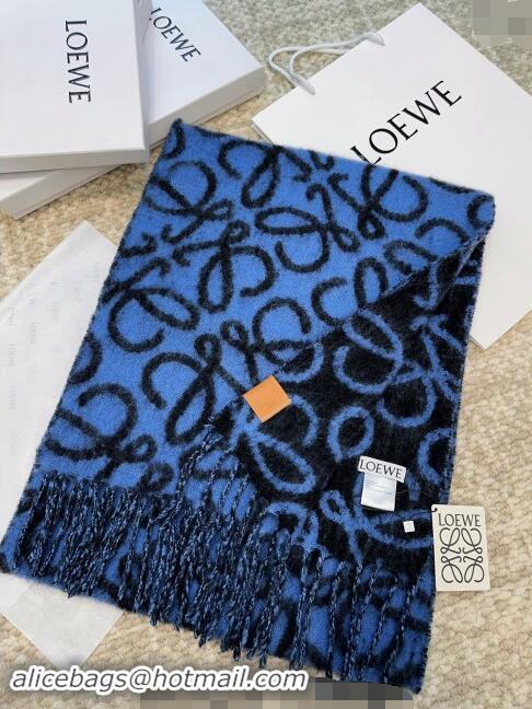 Grade Quality Loewe Anagram Wool and Alpaca Fur Long Scarf 36x186cm LW102101 Blue/Black 2024