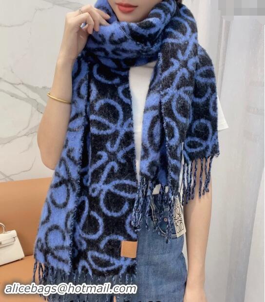 Grade Quality Loewe Anagram Wool and Alpaca Fur Long Scarf 36x186cm LW102101 Blue/Black 2024