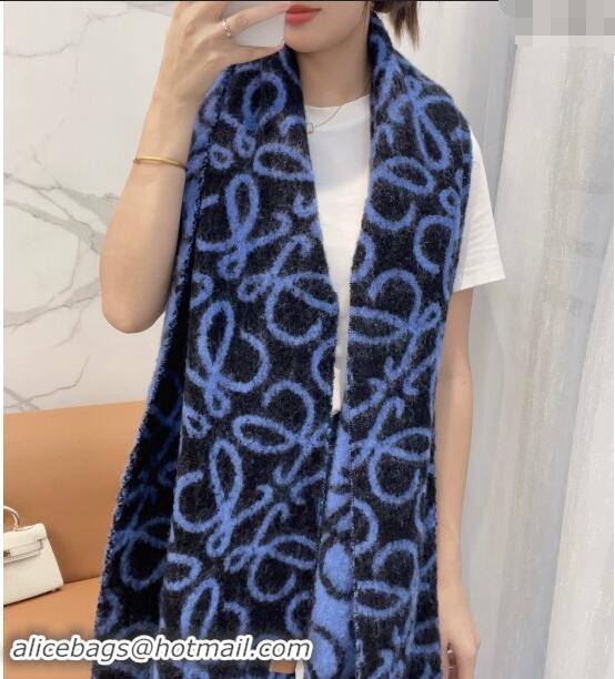 Grade Quality Loewe Anagram Wool and Alpaca Fur Long Scarf 36x186cm LW102101 Blue/Black 2024