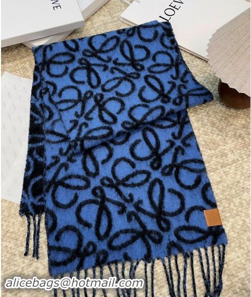 Grade Quality Loewe Anagram Wool and Alpaca Fur Long Scarf 36x186cm LW102101 Blue/Black 2024