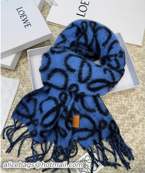 Grade Quality Loewe Anagram Wool and Alpaca Fur Long Scarf 36x186cm LW102101 Blue/Black 2024