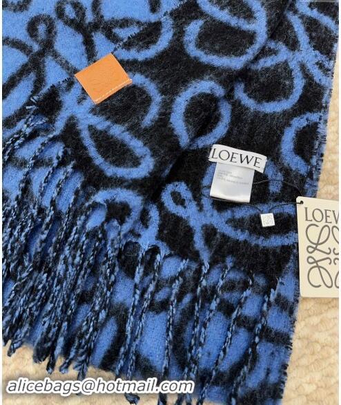 Grade Quality Loewe Anagram Wool and Alpaca Fur Long Scarf 36x186cm LW102101 Blue/Black 2024