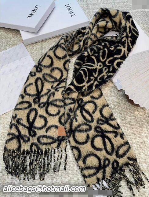 Popular Style Loewe Anagram Wool and Alpaca Fur Long Scarf 36x186cm LW102101 Beige 2024