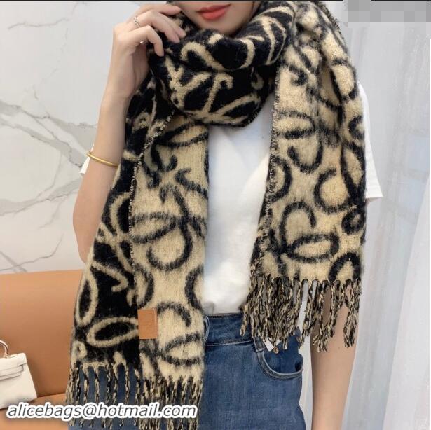 Popular Style Loewe Anagram Wool and Alpaca Fur Long Scarf 36x186cm LW102101 Beige 2024