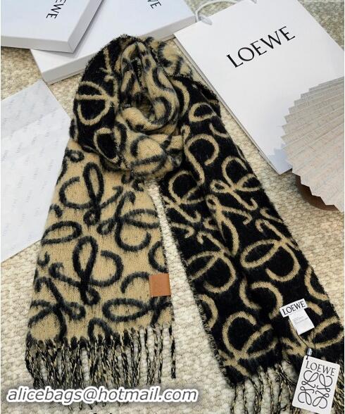 Popular Style Loewe Anagram Wool and Alpaca Fur Long Scarf 36x186cm LW102101 Beige 2024