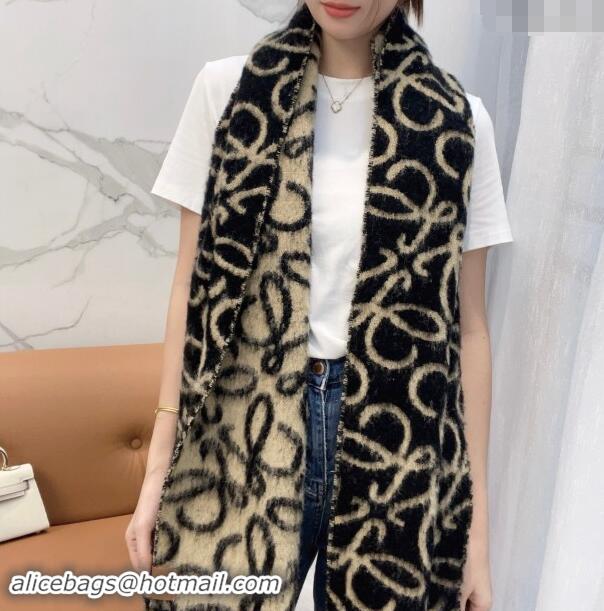 Popular Style Loewe Anagram Wool and Alpaca Fur Long Scarf 36x186cm LW102101 Beige 2024