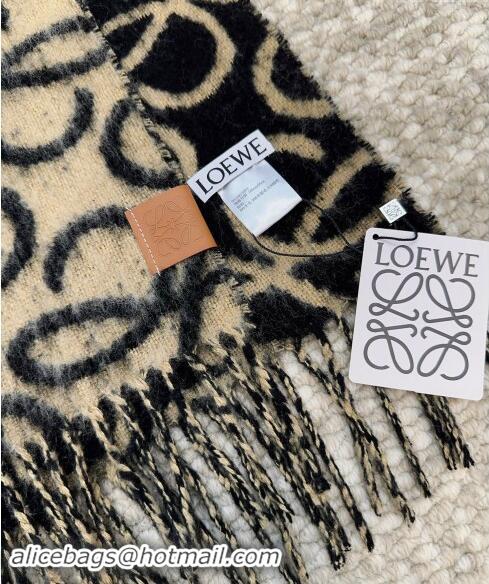 Popular Style Loewe Anagram Wool and Alpaca Fur Long Scarf 36x186cm LW102101 Beige 2024