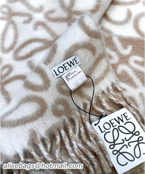 Top Design Loewe Anagram Wool and Alpaca Fur Long Scarf 36x186cm LW102101 Light Brown 2024