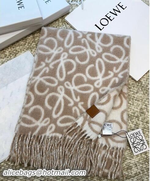 Top Design Loewe Anagram Wool and Alpaca Fur Long Scarf 36x186cm LW102101 Light Brown 2024