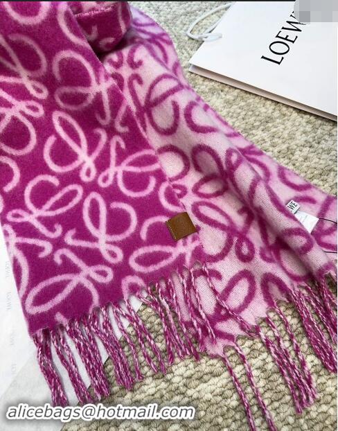 Luxury Cheap Loewe Anagram Wool and Alpaca Fur Long Scarf 36x186cm LW102101 Dark Pink 2024