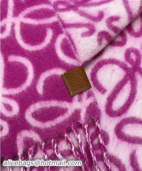 Luxury Cheap Loewe Anagram Wool and Alpaca Fur Long Scarf 36x186cm LW102101 Dark Pink 2024