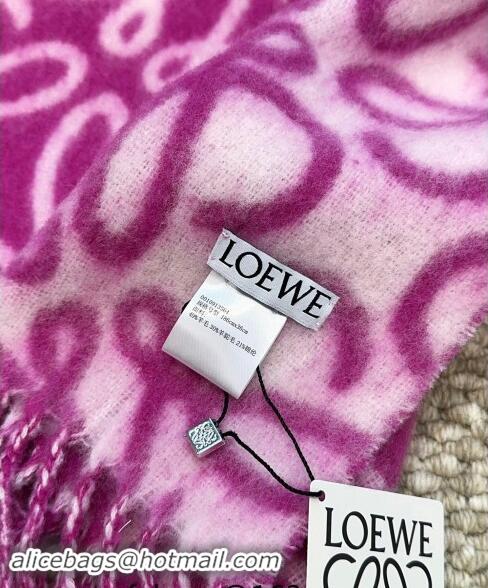 Luxury Cheap Loewe Anagram Wool and Alpaca Fur Long Scarf 36x186cm LW102101 Dark Pink 2024