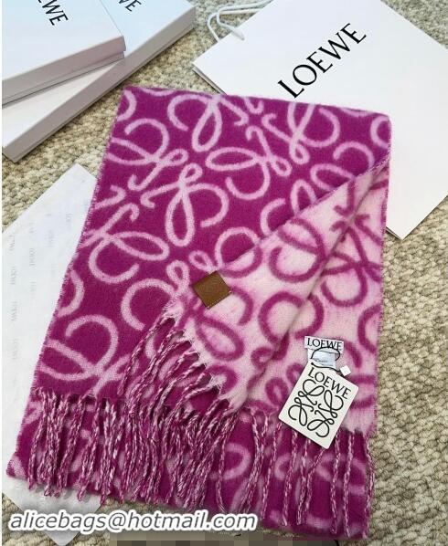 Luxury Cheap Loewe Anagram Wool and Alpaca Fur Long Scarf 36x186cm LW102101 Dark Pink 2024