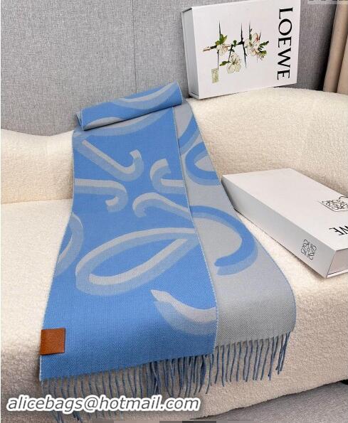 Luxury Cheap Loewe Maxi-Anagram Wool Cashmere Long Scarf 27x190cm LW102102 Blue 2024