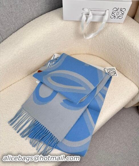 Luxury Cheap Loewe Maxi-Anagram Wool Cashmere Long Scarf 27x190cm LW102102 Blue 2024