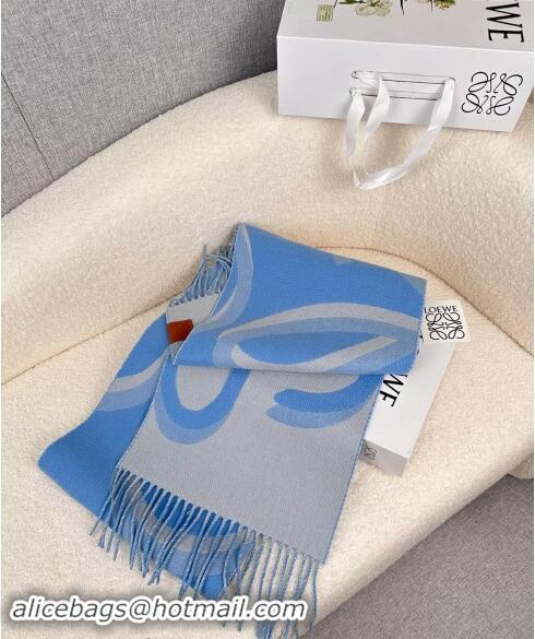 Luxury Cheap Loewe Maxi-Anagram Wool Cashmere Long Scarf 27x190cm LW102102 Blue 2024