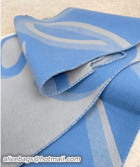 Luxury Cheap Loewe Maxi-Anagram Wool Cashmere Long Scarf 27x190cm LW102102 Blue 2024