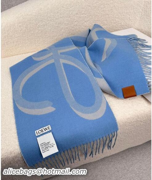 Luxury Cheap Loewe Maxi-Anagram Wool Cashmere Long Scarf 27x190cm LW102102 Blue 2024